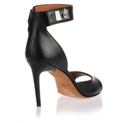 Black leather shark lock sandal