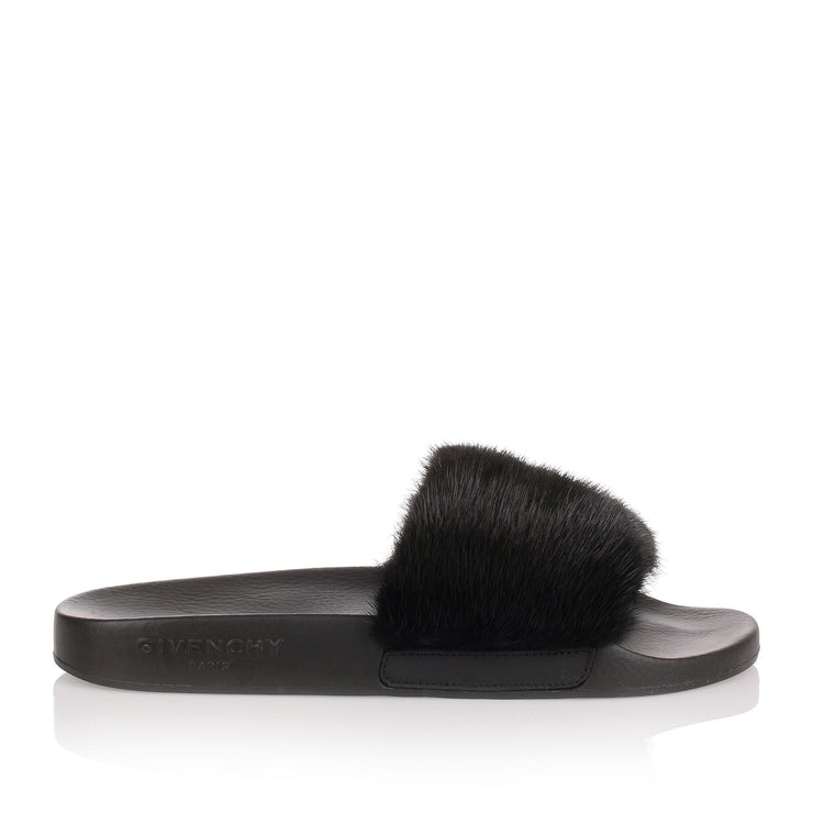 Black mink slide sandals