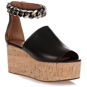 Black leather platform cork sandal