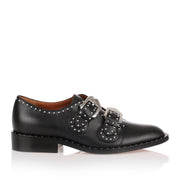 Black leather studded flat