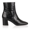 Black croc-embossed ankle boot