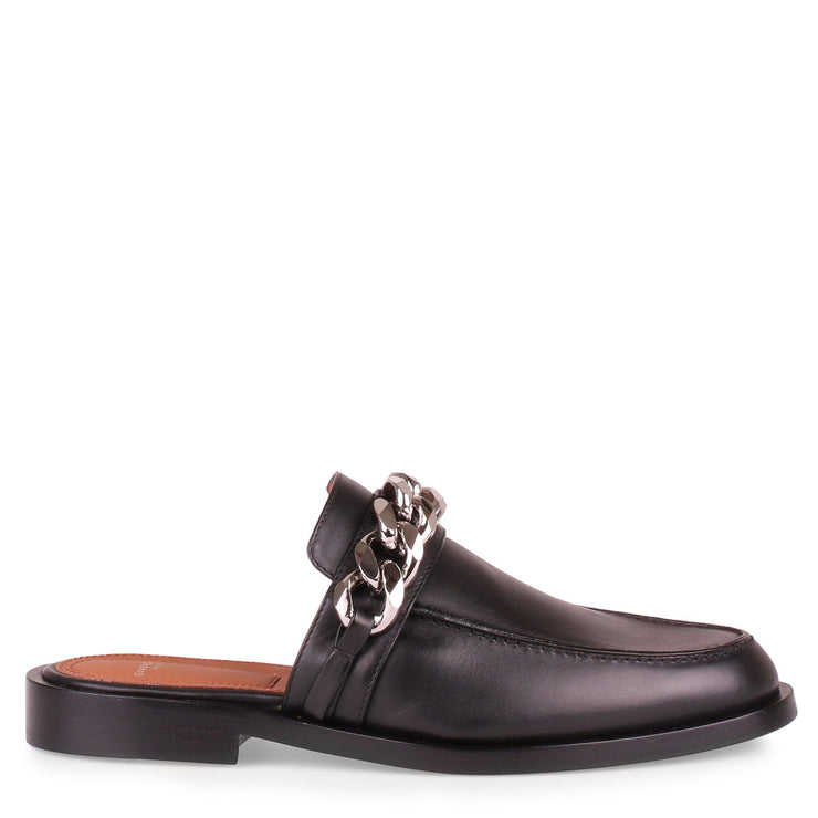 Black leather chain loafer