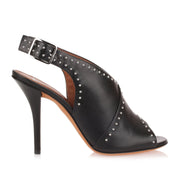 Black leather cross-over sandal