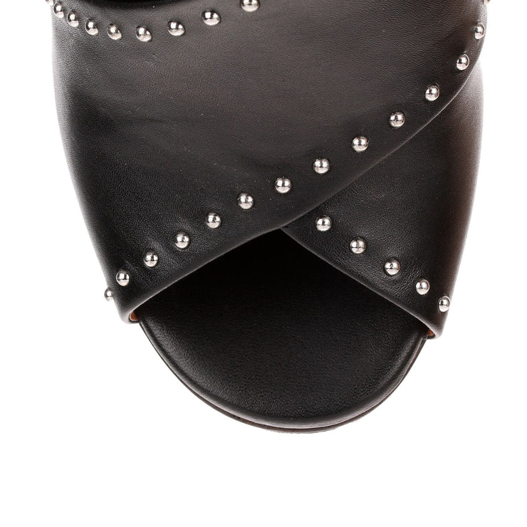 Black leather cross-over sandal