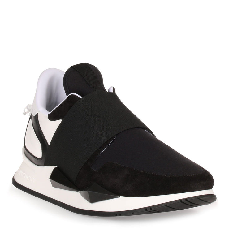 Black and white elastic runner sneaker