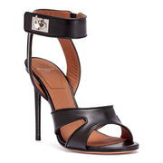 Black leather shark-lock sandals