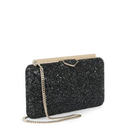 Ellipse black coarse glitter clutch