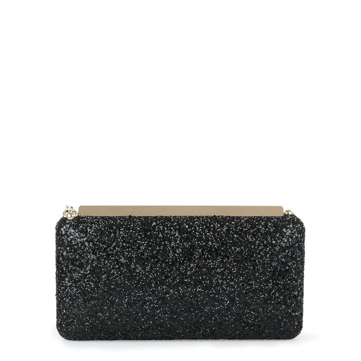 Ellipse black coarse glitter clutch