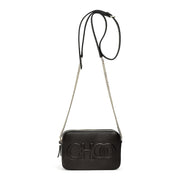 Black nappa leather enbossed choo logo camera bag