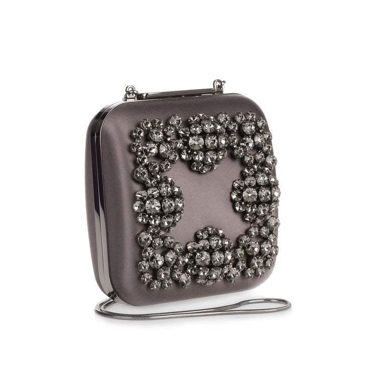 Hangi dark grey crystal silk clutch