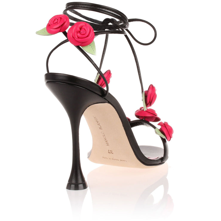 Xafiore black leather rose sandal