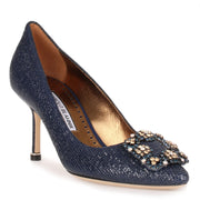 Hangisi 70 blue printed suede, colour buckle pump