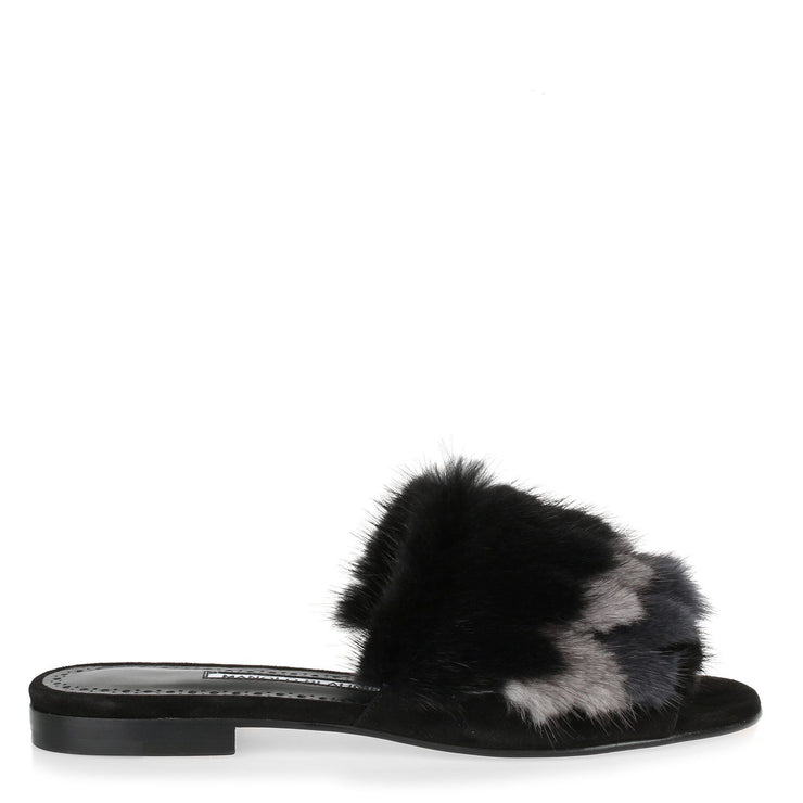 Pelosusmin black fur slipper