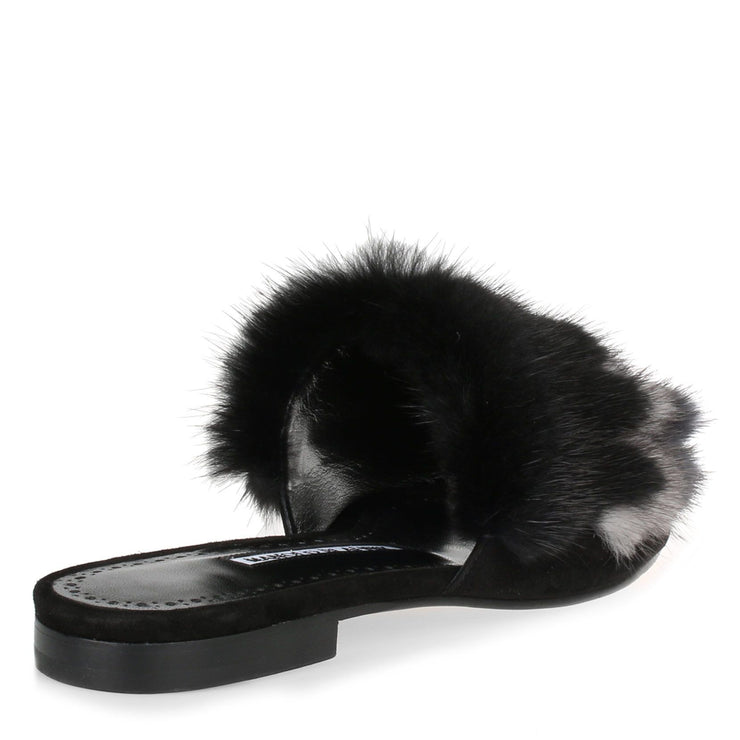 Pelosusmin black fur slipper