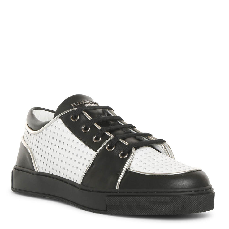 Black and white perforated leather sneakers