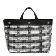 Black and white logo leather tote