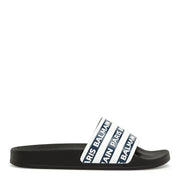 Blue and white logo rubber slide