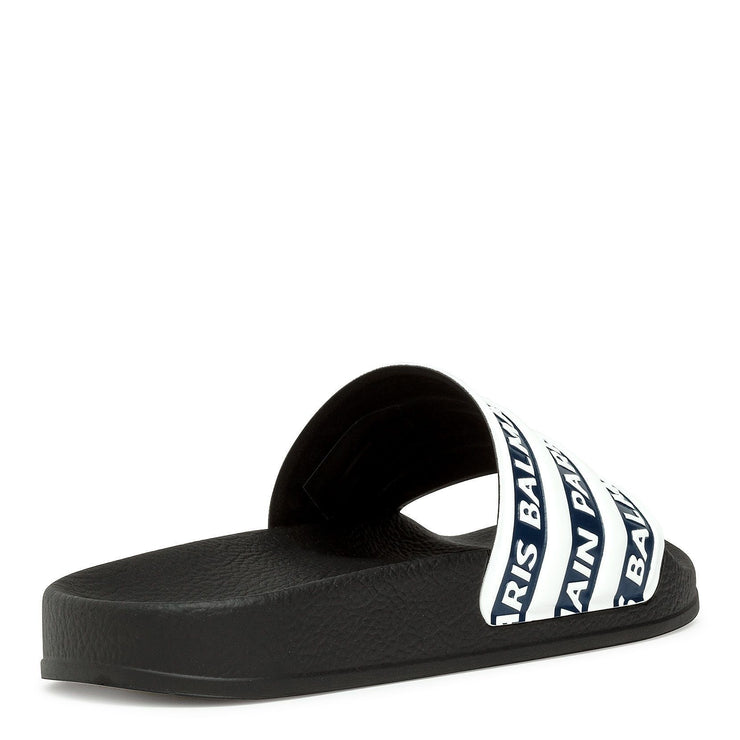 Blue and white logo rubber slide