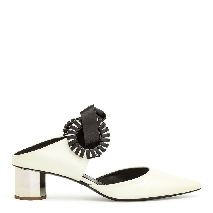 Grommet white leather mules
