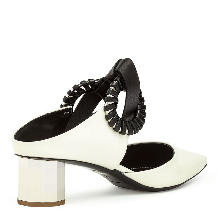 Grommet white leather mules