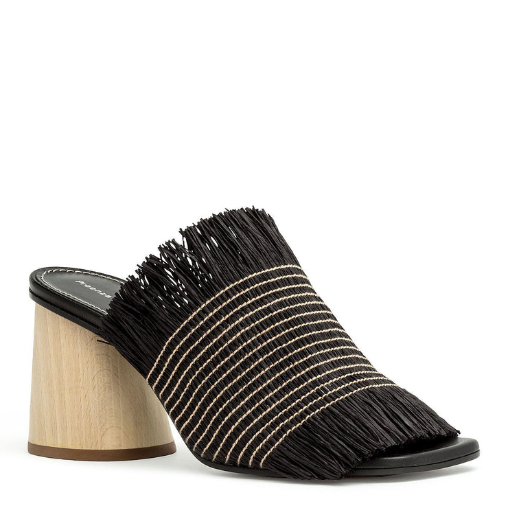 Fringed wood heel slides