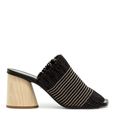 Fringed wood heel slides