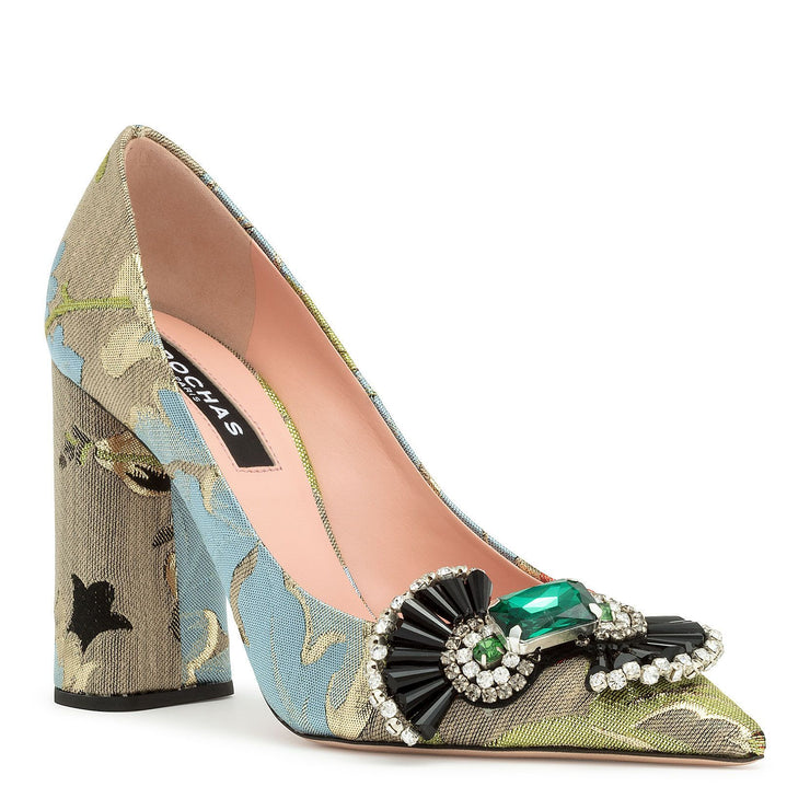 Brocade embellished pointy pumps