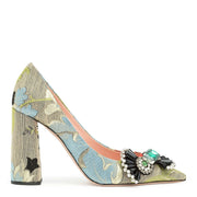 Brocade embellished pointy pumps